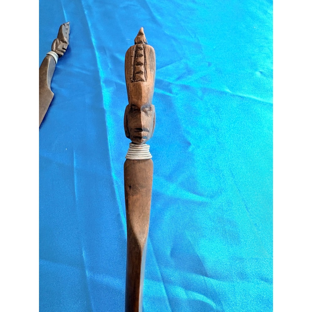 Vintage Hand Carved African Tribal Wood Letter Opener‎ Pair Set of 2 - Picture 10 of 16